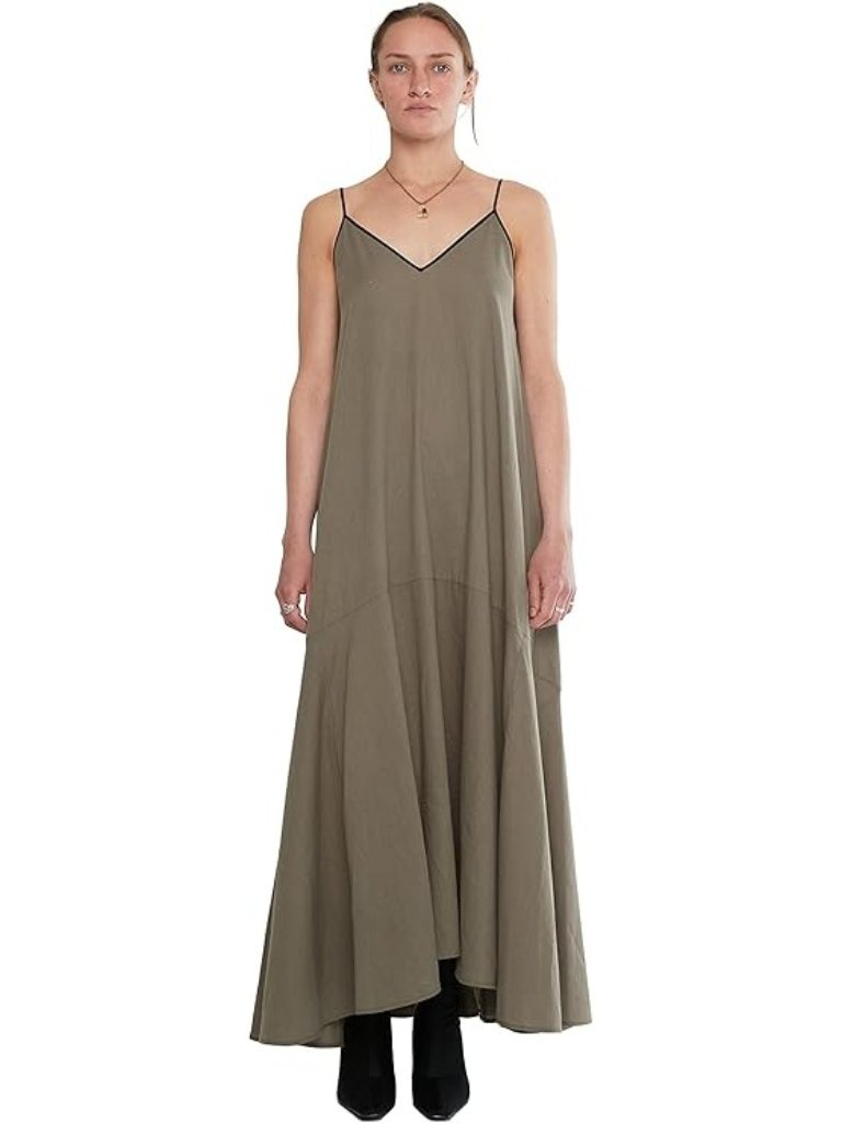 Garygraham422 Sleeveless Maxi Scorpion Slip Dress Khaki Tie Back Flowy Women M
